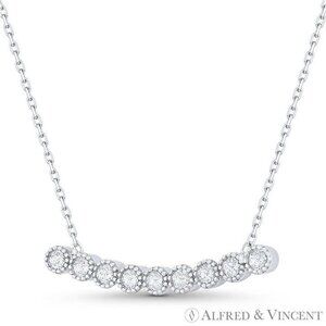 Curved Bar Multi-Bezel Cubic Zirconia CZ Crystal Pendant in .925 Sterling Silver